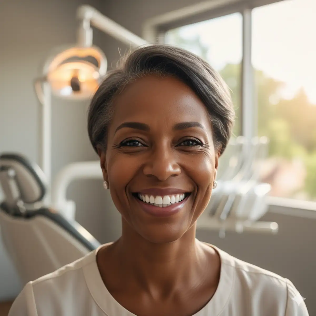 Mujer sonriendo con protesis dental - Ciel Dental Center